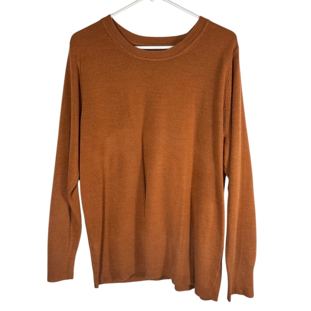 Rust Orange Crewneck Sweater Women Long Sleeve Fine Knit Top Size L